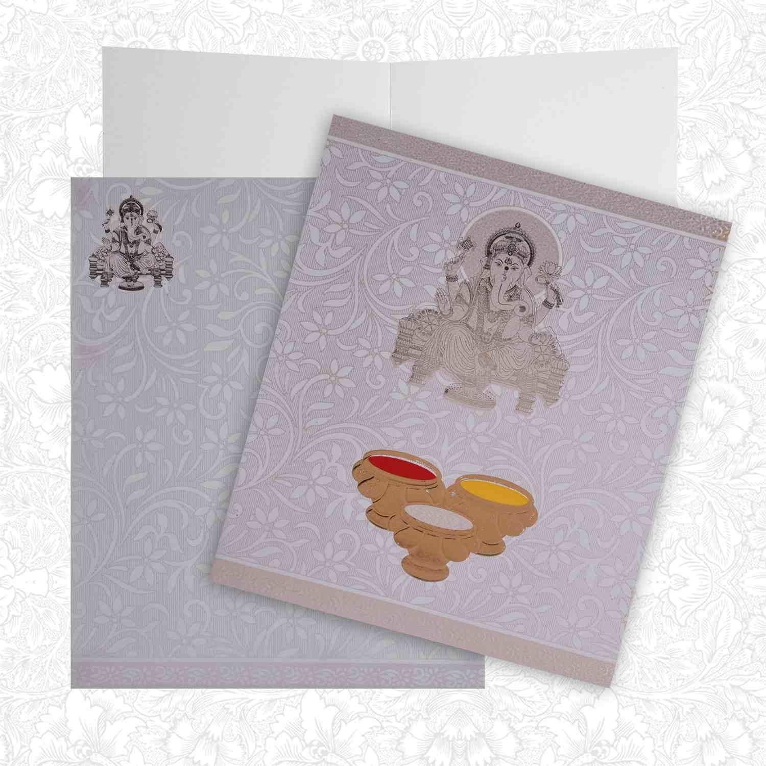 Pristine White Shading With Gold Ganesha Wedding Card - KNK4100