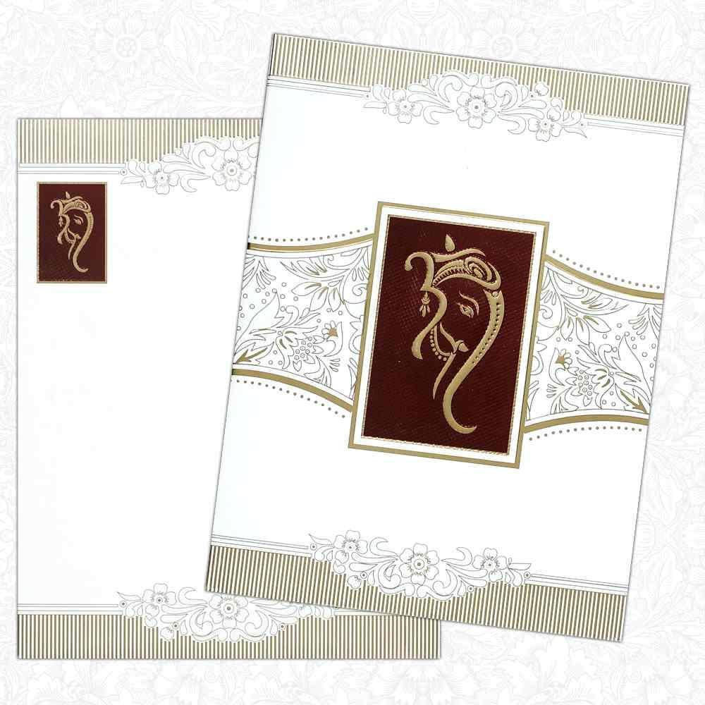 Invitation Card - Red Golden Designer Om Ganesha Invitation Card-KNK4176