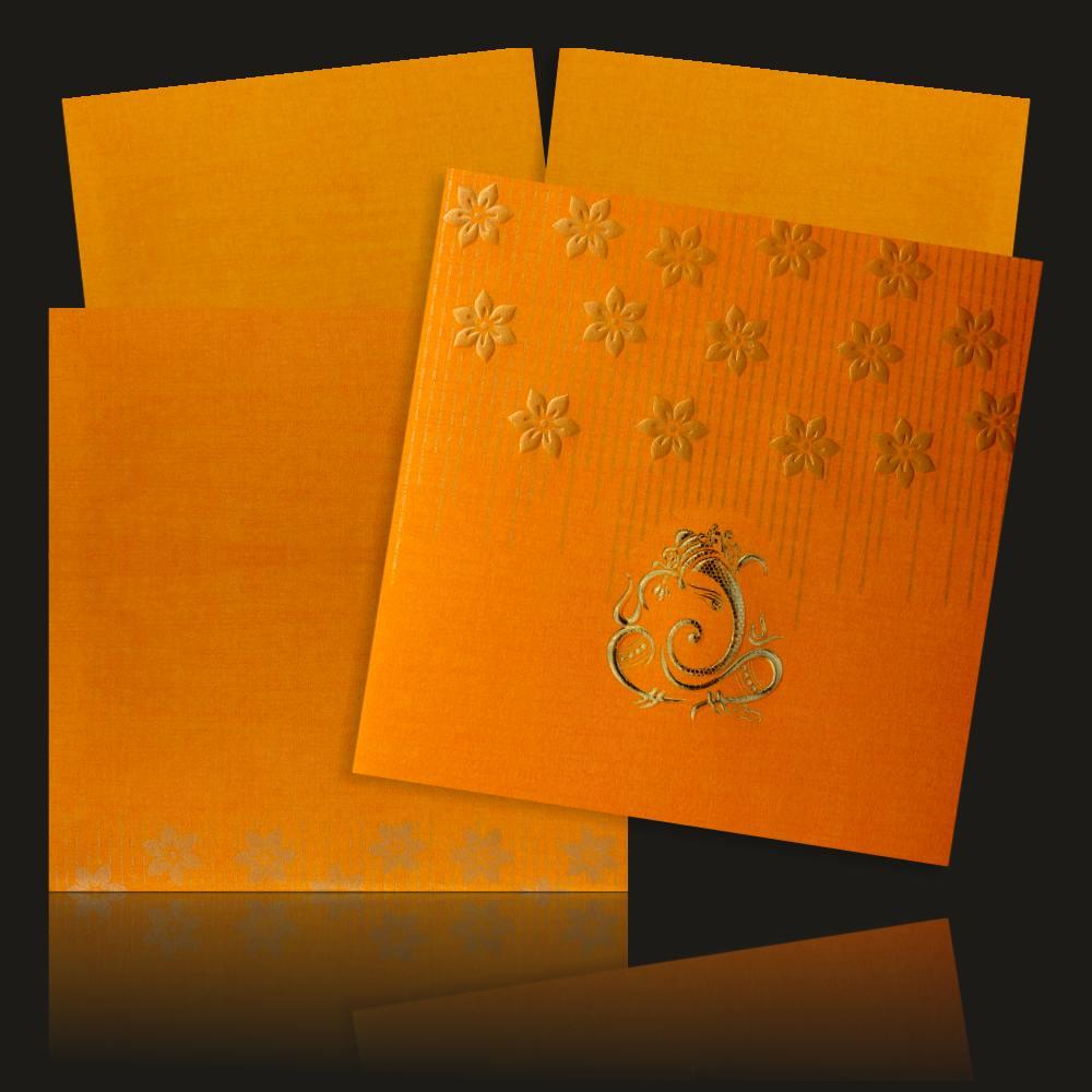 Gorgeous Red Color Ganesha With Flower Wedding Card