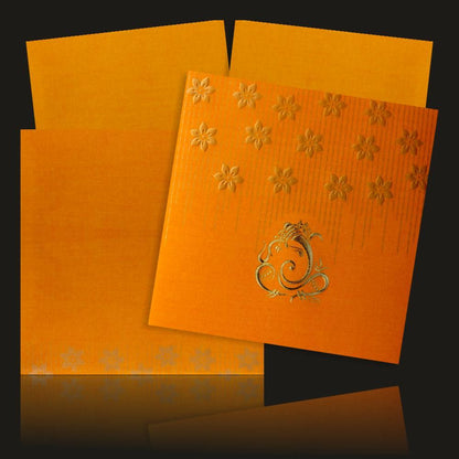 Gorgeous Red Color Ganesha With Flower Wedding Card
