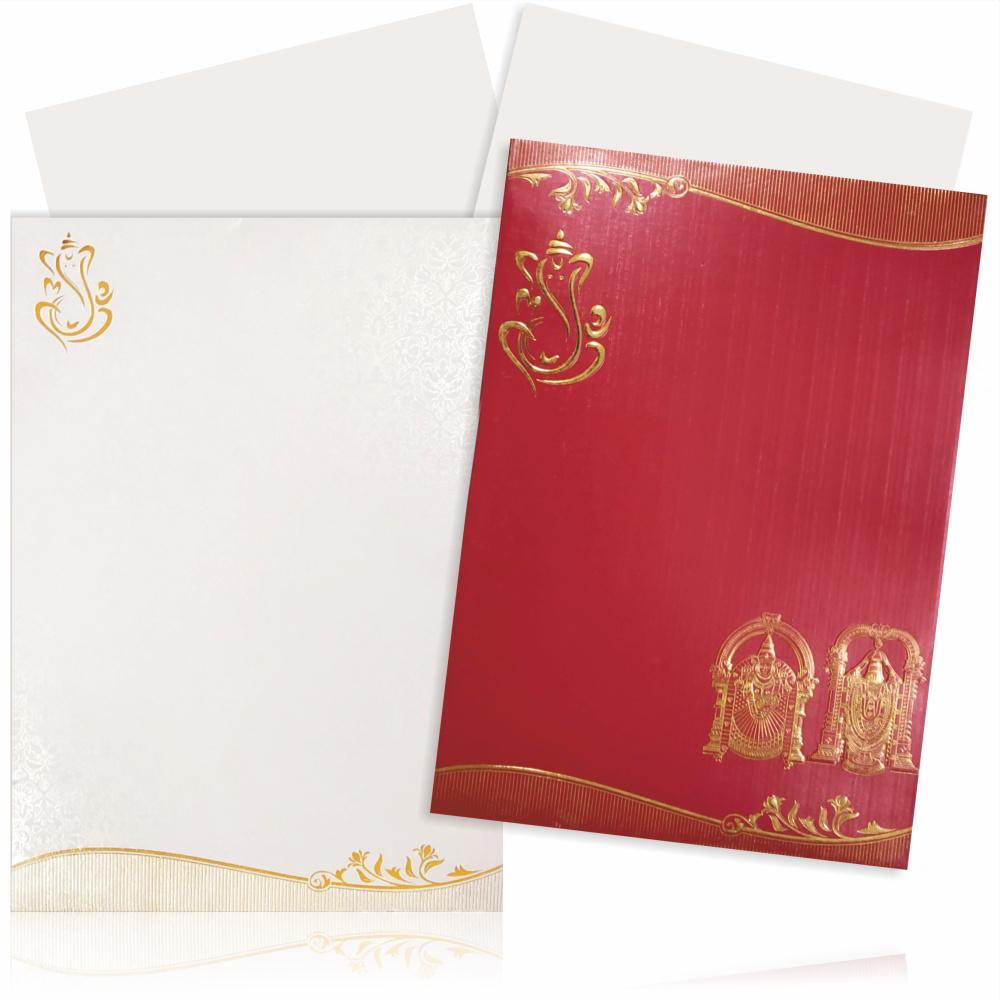 Fabulous Gold Foiling Ganesha With Red Shading Wedding Card  - KNK4377