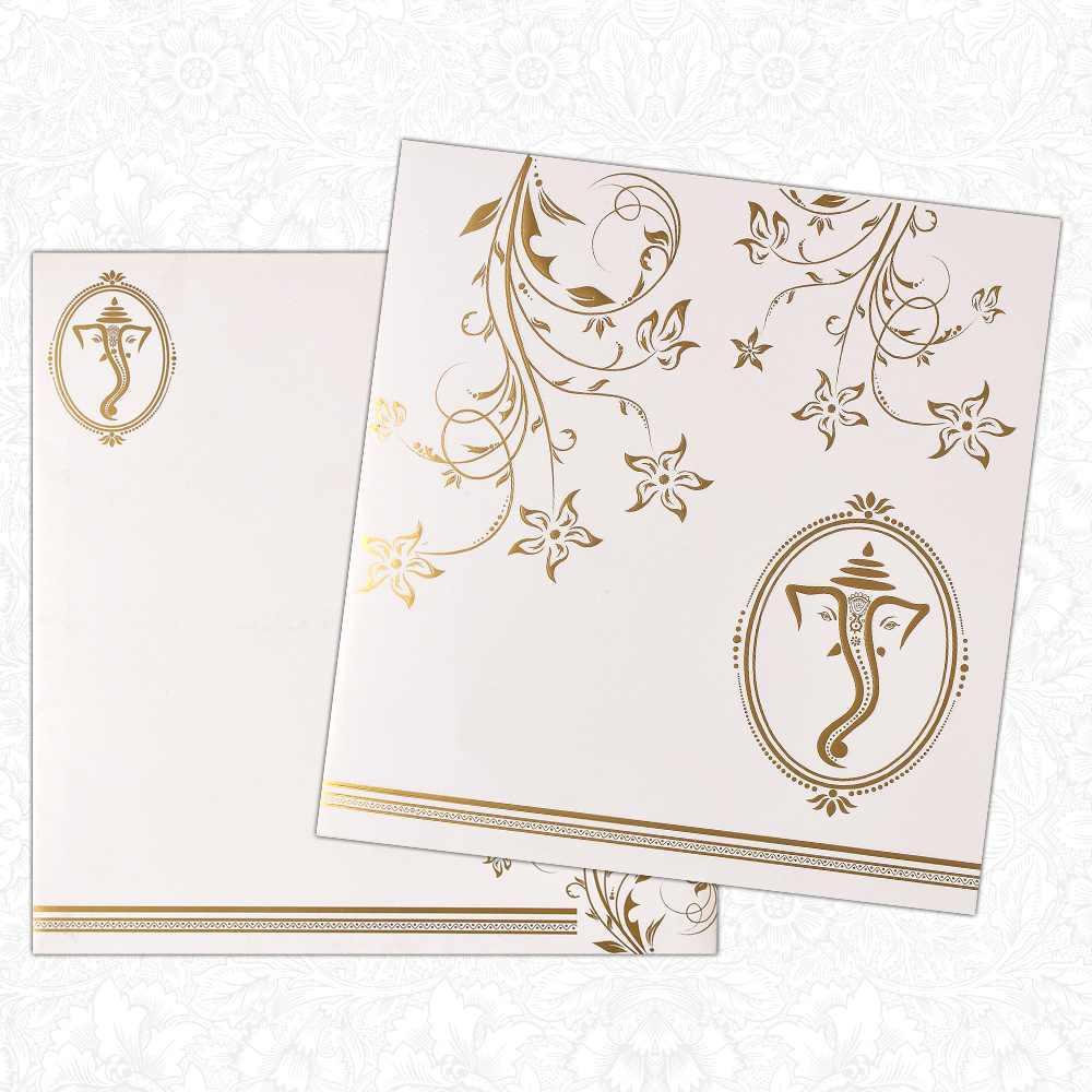 Invitation Card - A Contemporary Ganesha Card in White and Gold-KNK4409