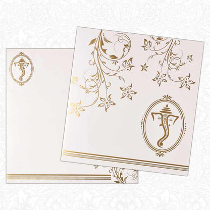 Invitation Card - A Contemporary Ganesha Card in White and Gold-KNK4409