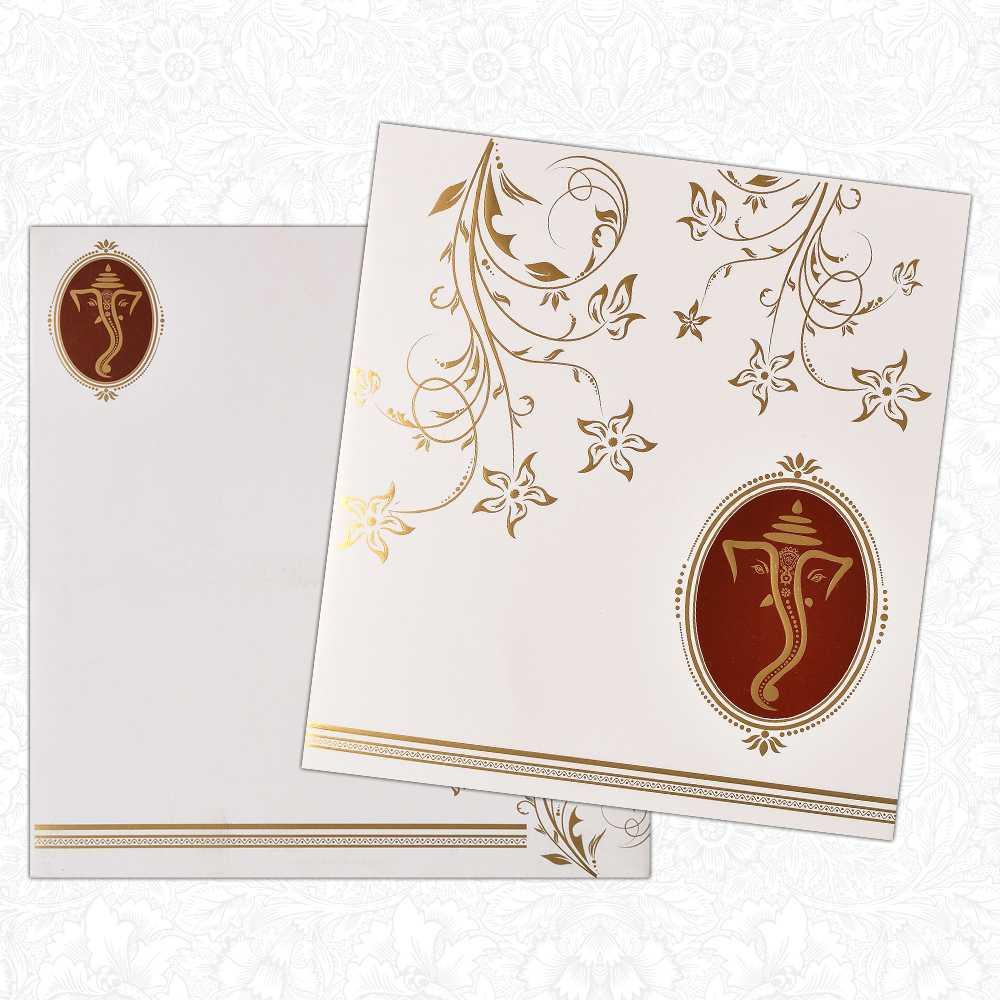 Invitation Card - Fabulously Contemporary Ganesh Card in Red and White background-KNK4468