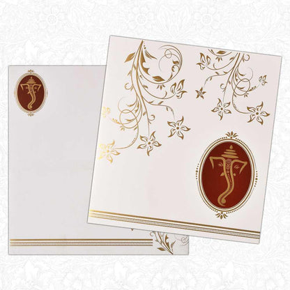 Invitation Card - Fabulously Contemporary Ganesh Card in Red and White background-KNK4468
