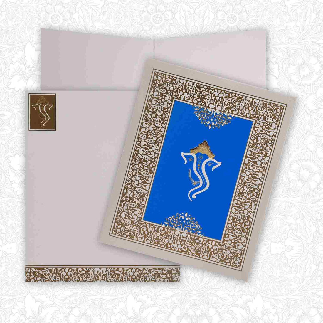 Beautiful Ganesha With Blue Shading Wedding Card - KNK4583