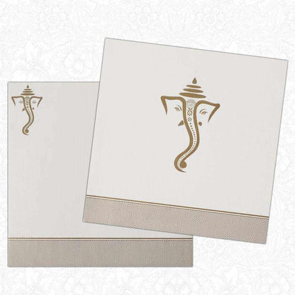 Invitation Card - Blessings from Lord Ganesha Card in white and gold-KNK4597