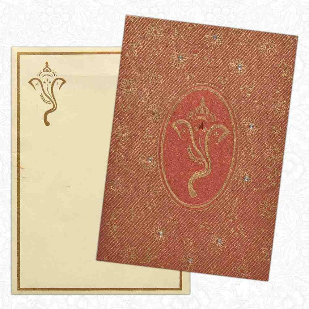 Invitation Card - Mesh patterned Ganesha Card in Gorgeous Red-KNK4611