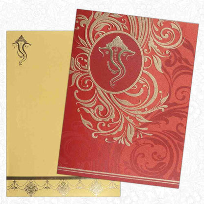 Invitation Card - Stunning Creation in Red and Gold with Hindu Ganesha Invitation Card-KNK4626