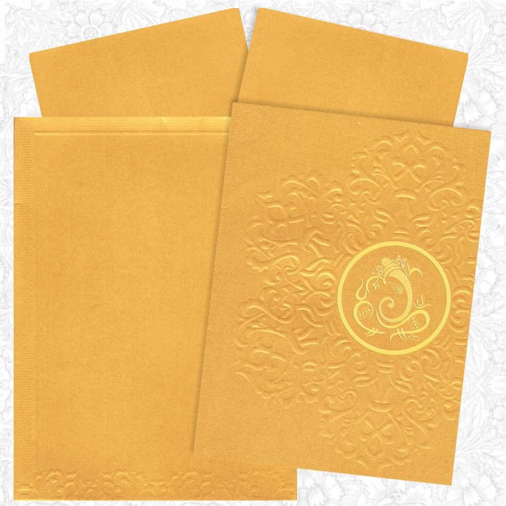 Gold Ganesha With Floral Design Invitation Card-Knk4629-King of Cards