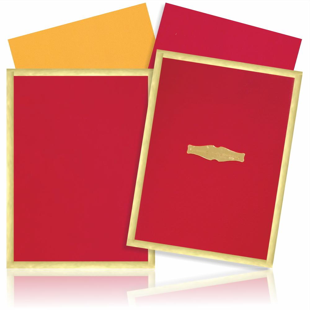Pristine Royal Red Shading With Gold Border Padding Wedding Card - KNK4680