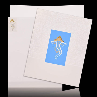 Unique Ganesha Design With Blue Back Drop Wedding Card - KNK4754