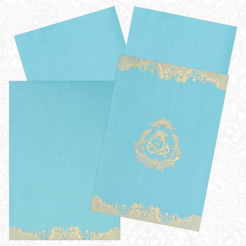Light Blue Ganesha Floral Invitation Card-KNK4765