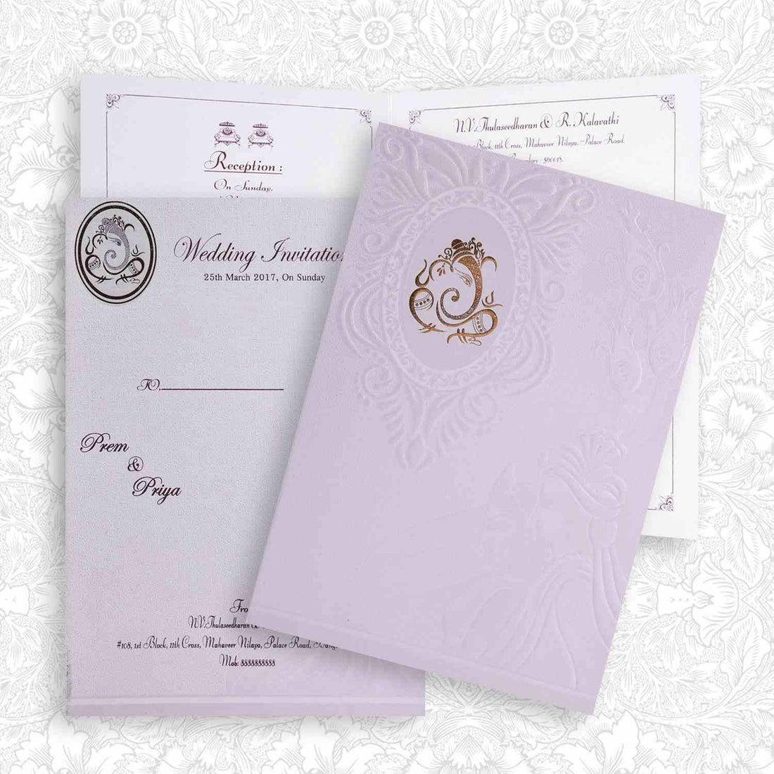 Well Groomed White Shading Gold Ganesha Wedding Card - KNK4790