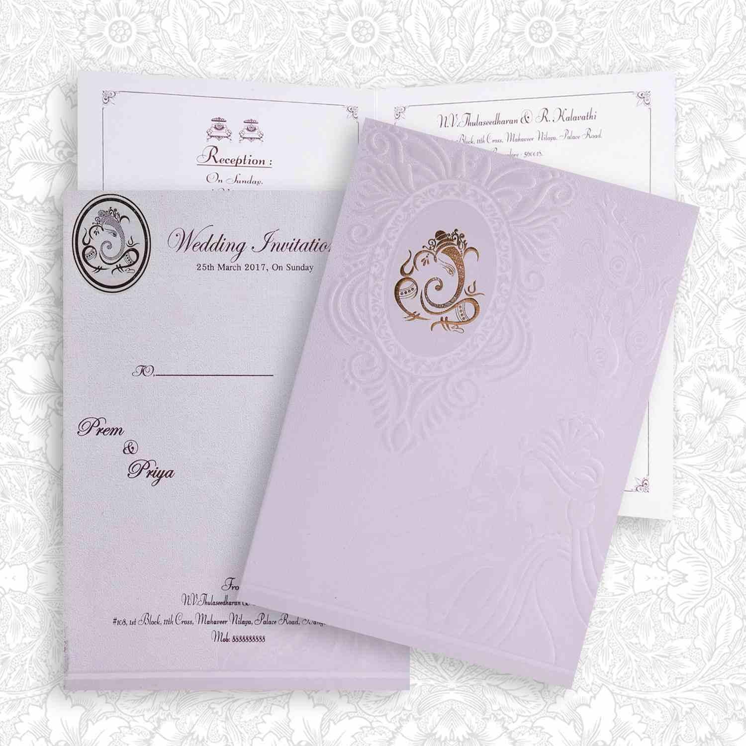 Well Groomed White Shading Gold Ganesha Wedding Card - KNK4790