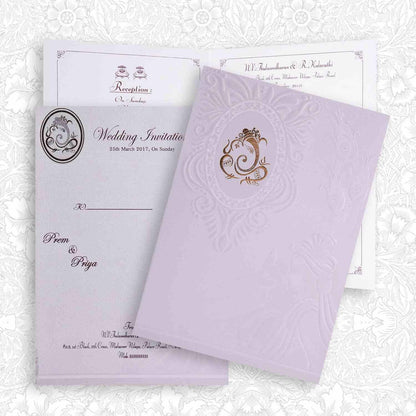 Well Groomed White Shading Gold Ganesha Wedding Card - KNK4790