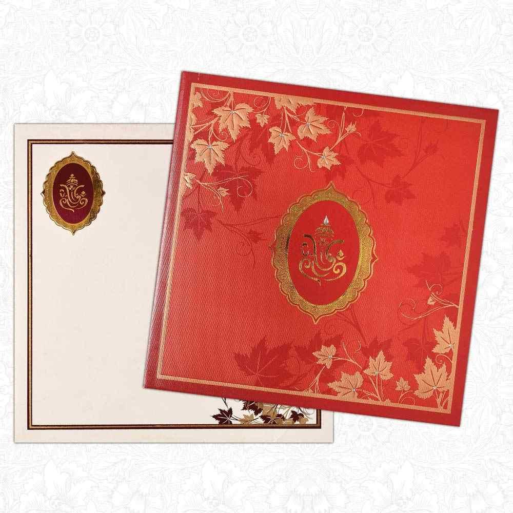 Invitation Card - Plush Red and Rich gold Ganesh Invitation card-KNK4876