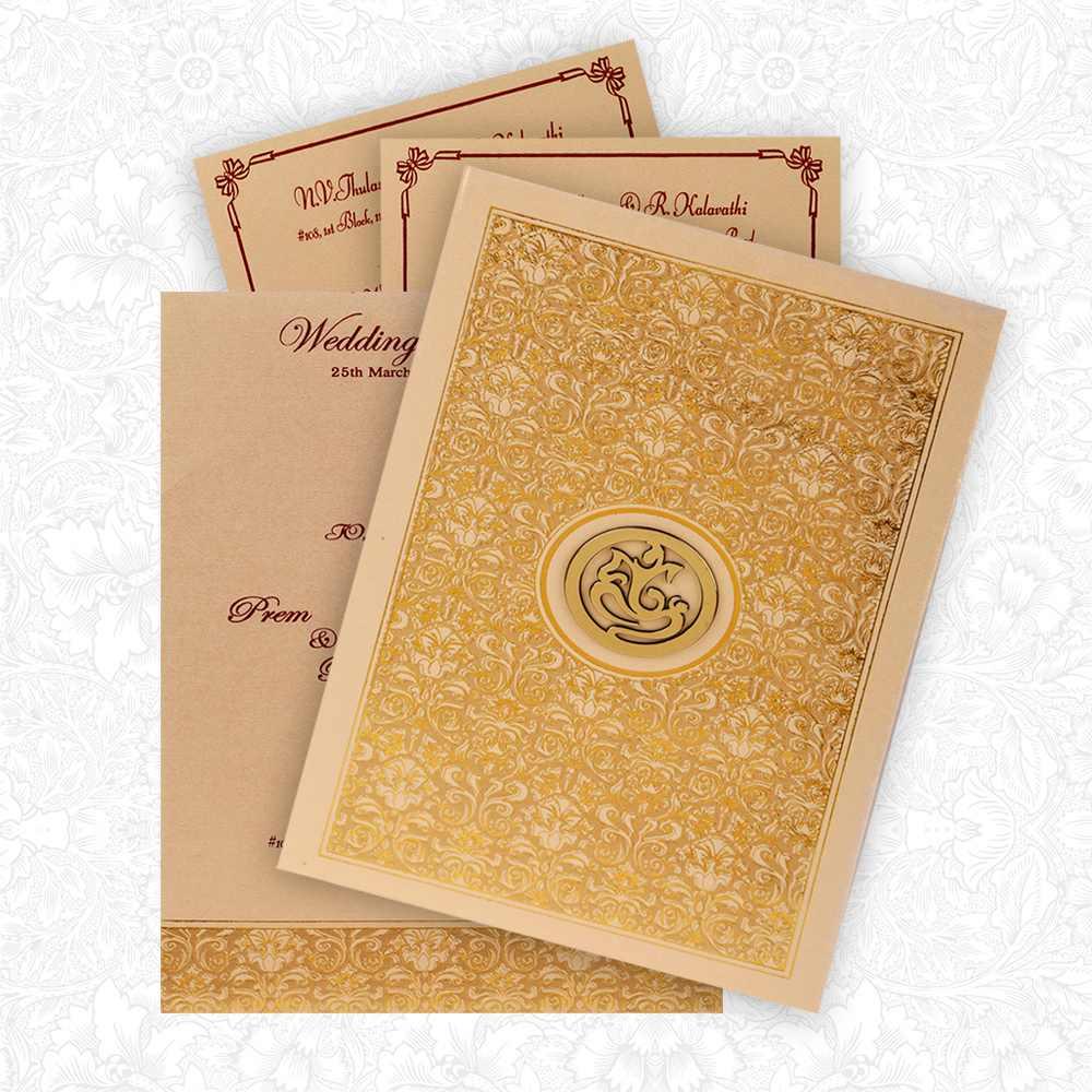 Gold Foiling Floral Theme With Gold Shading Padded Wedding Card - KNK4877