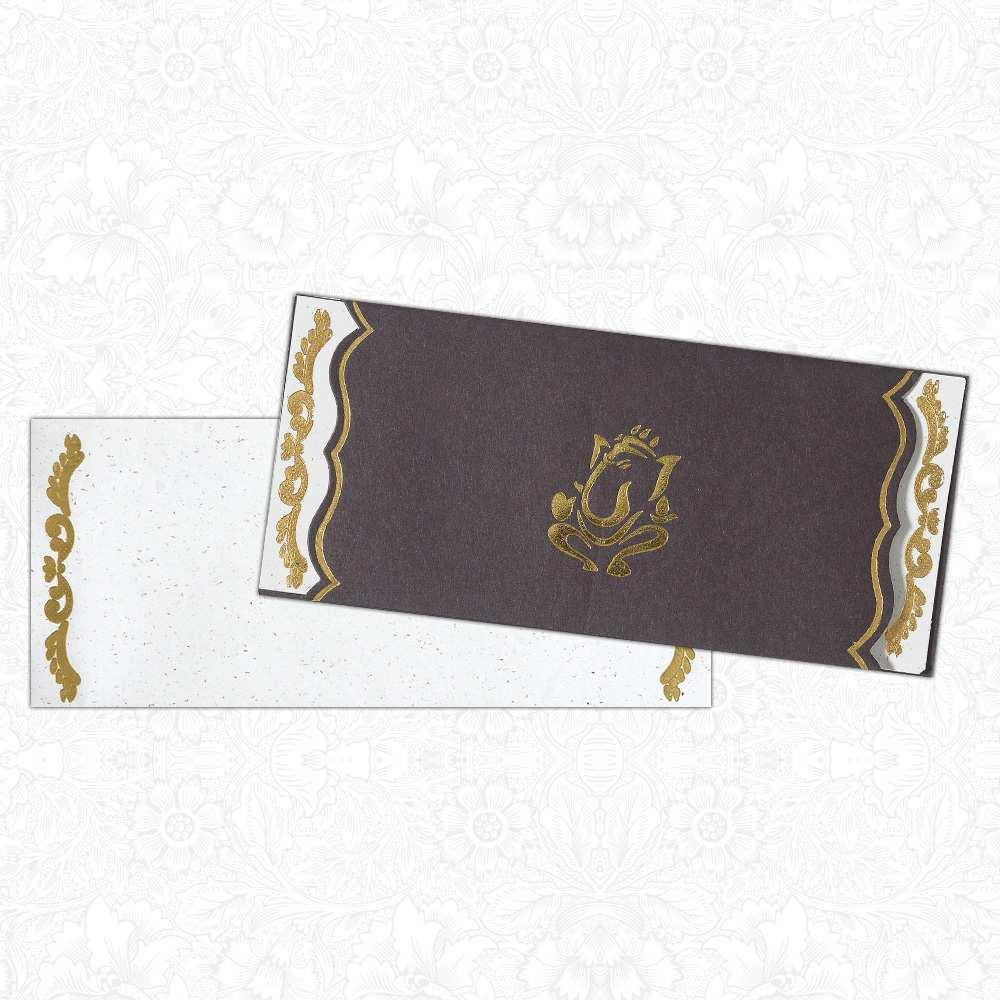 Invitation Card - Glittery Ganesha Golden Designer Invitation Card-KNK4956