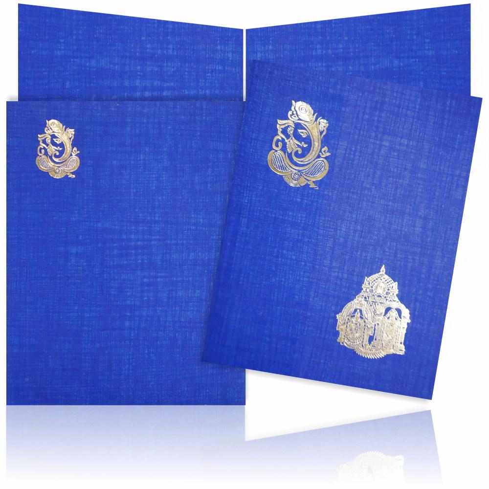 Alluring Blue Shading With Ganesha Theme Wedding Card-KNK50042