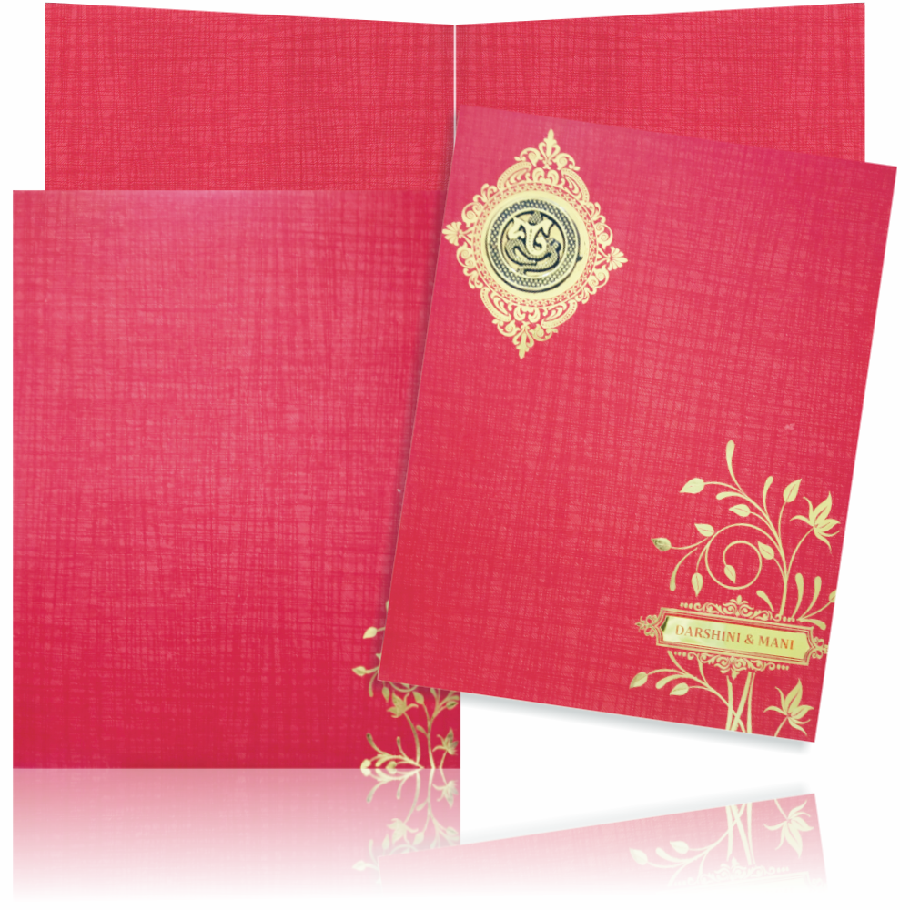 Red Jumbo Metallic Floral Design With Ganesha Wedding Card-KNK50261