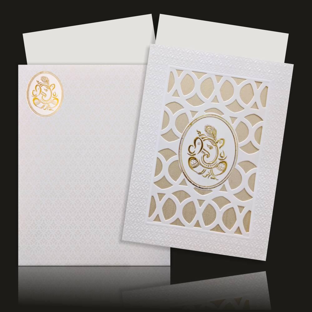 Glossy Laser Cut Ganesha Wedding Card - KNK73010