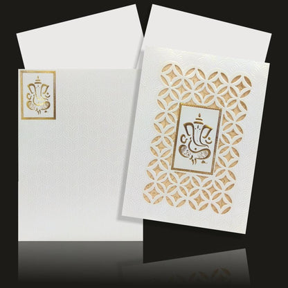 Fabulous Cut Design With Embossed Ganesha Wedding Card - KNK93011