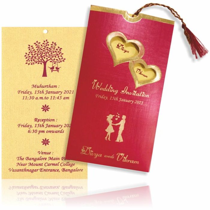 Red Vertical Personal Invite With Bride And Groom Names In Heart-KNKSP712-King of Cards