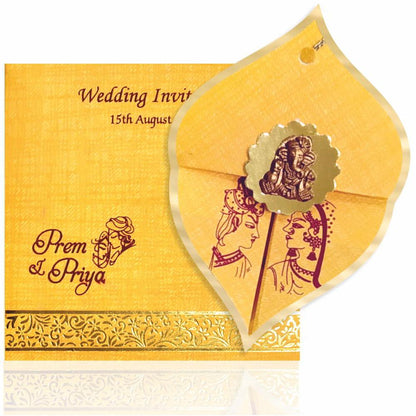Lovely Orange Shading With Leaf Type Personal Wedding Card - KNKSP715
