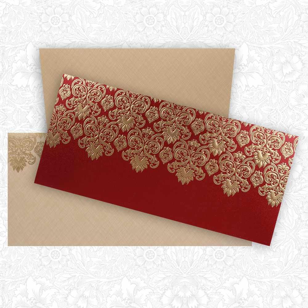 Classic Red Shading With Gold Foiling Blossom Theme Wedding Card - KNKZ02440