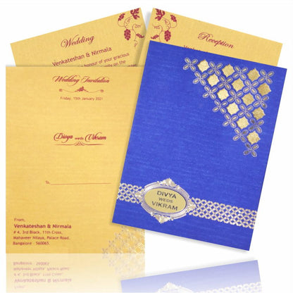 Gold And Blue Padding Invitation Card-Knpc9517b