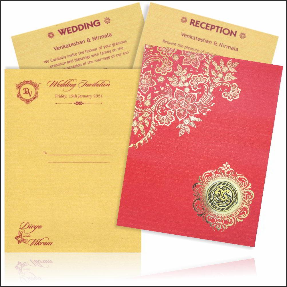 Red Floral Padded Designer Wedding Card-KNPC9518R