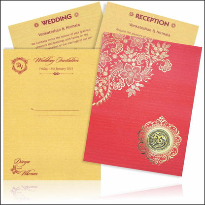 Red Floral Padded Designer Wedding Card-KNPC9518R