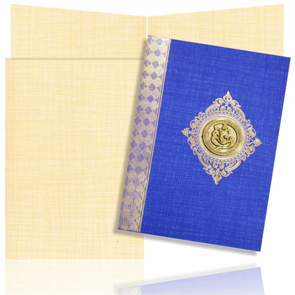 Blue Prince Paper Gold Border Wedding Card-KNPM705B
