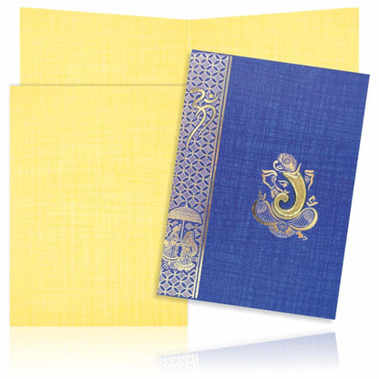 Blue Prince Paper Print Hindu Wedding Card With Gold Foiling Print Design-KNPM709B-King of Cards
