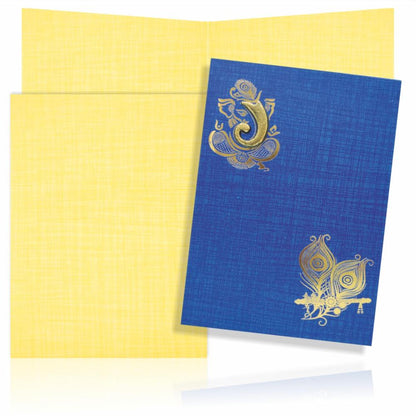Blue Prince Paper Print Hindu Wedding Card With Ganesha Trunk Sticker-KNPP714B