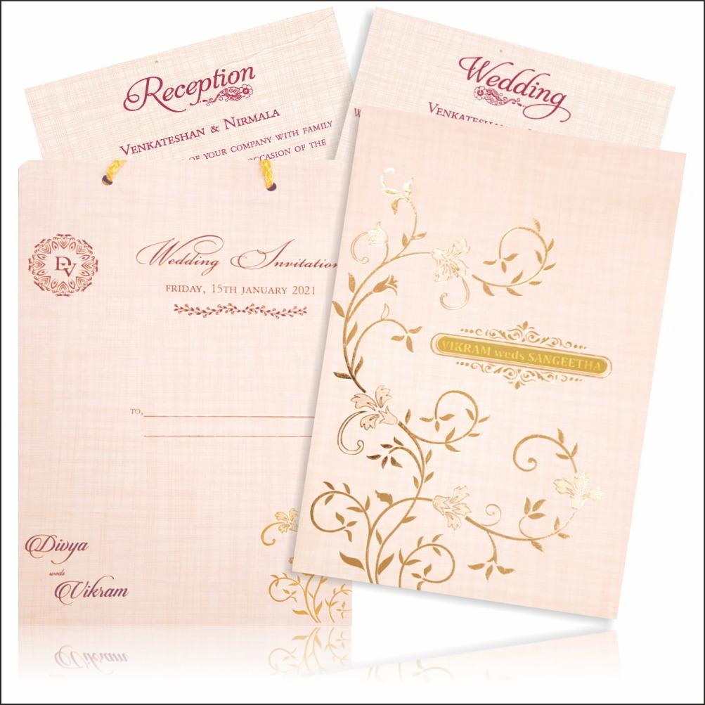 Sandal Designer Padded Wedding Card In Gold Foiling With Bag-KNPR4504S