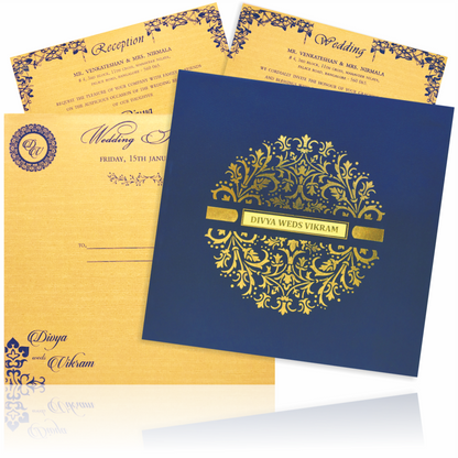 Blue Premium Padded Satin Wedding Card-KNPS6502B