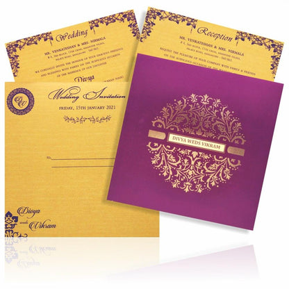 Purple Premium Padded Satin Wedding Card-KNPS6502V-King of Cards