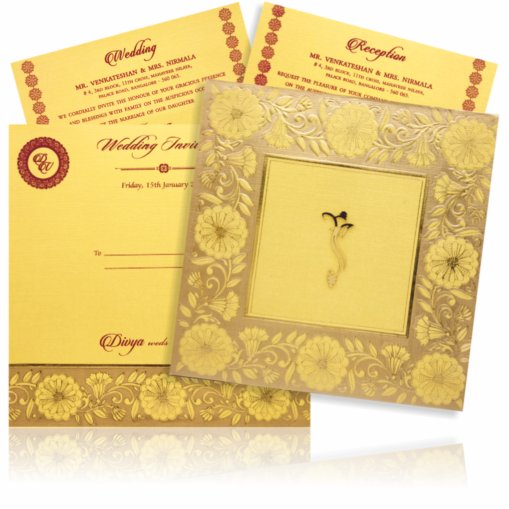 Yellow Floral Padded Invitation Card-Knps6503g