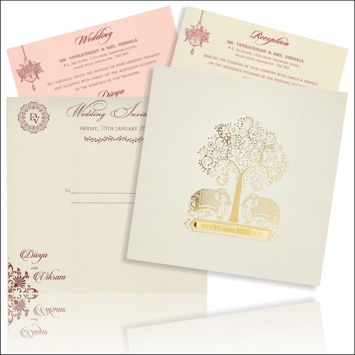 Tender grey elephant with tree scodix invitation card-King of Cards