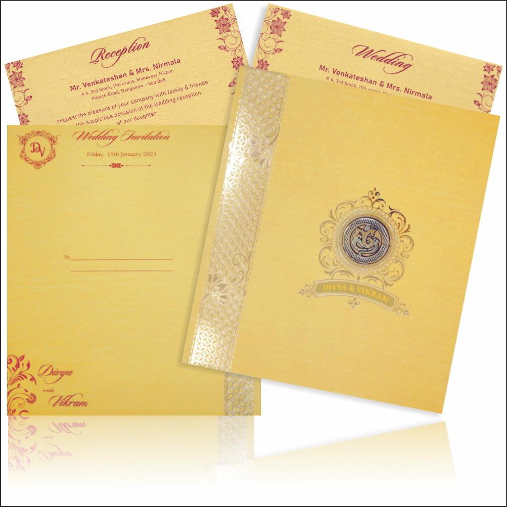 Gold Padded Stiff Board Invitation Card In Gold Foiling Print-KNPS7502G