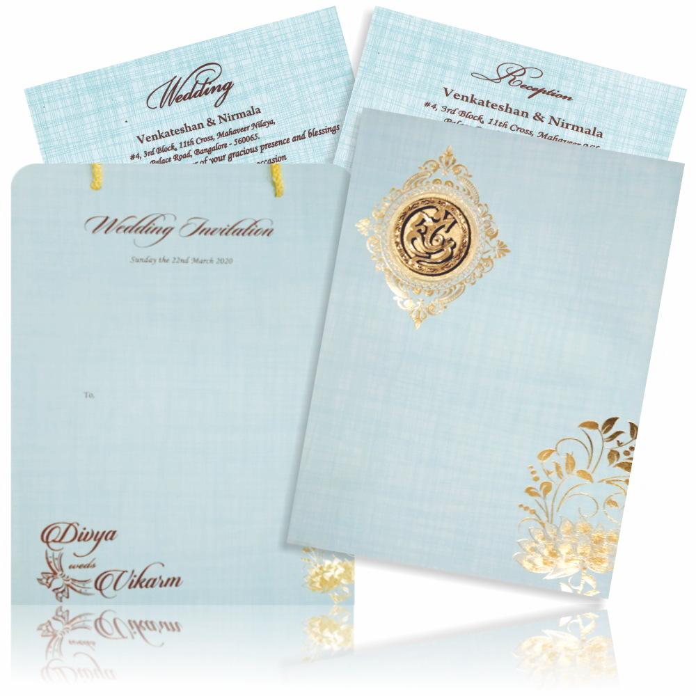 Light Blue Padded Invitation With Gold Foiling Print-KNPS9511B