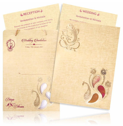 Brown Gold Premium Padded Invite With Peacock Design-KNPS9516N