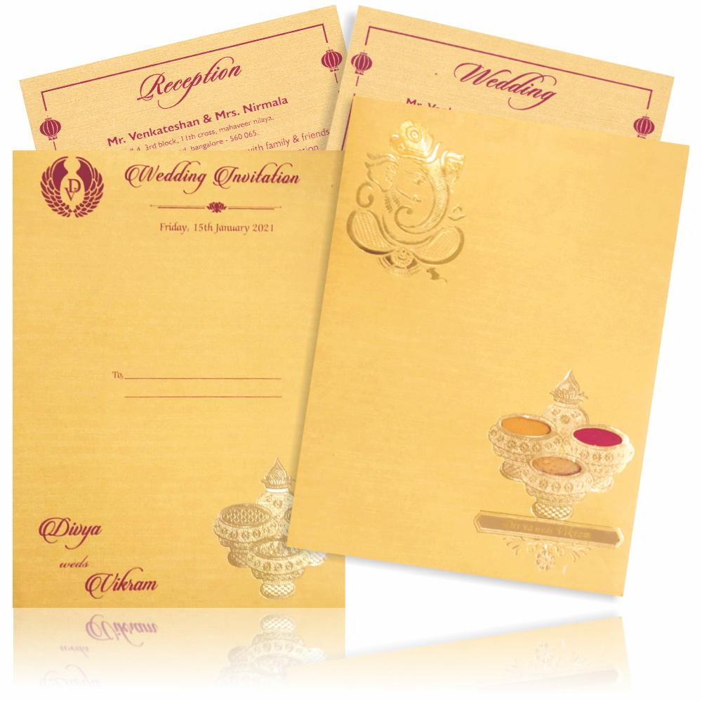 Gold Premium Padded Invite With Arishina Kuku Design-KNPS9522G