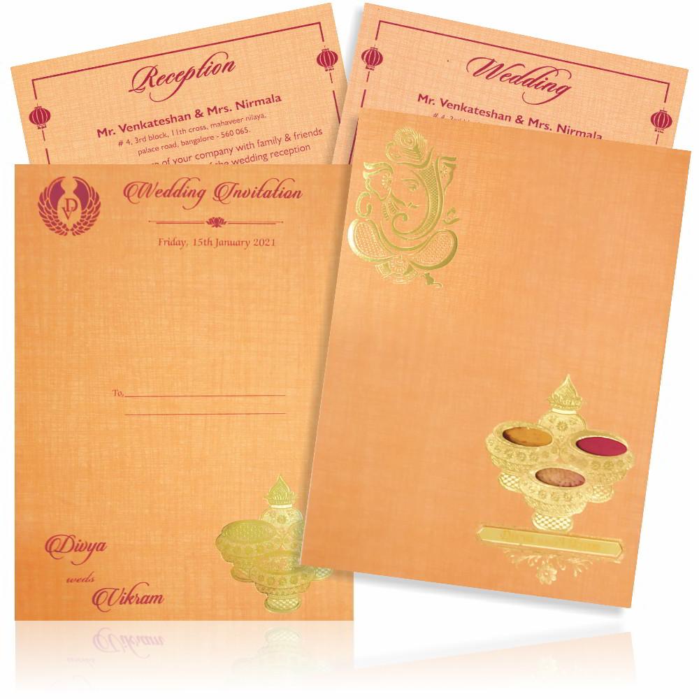 Pink Ganesha Pooja Padded Wedding Card - KNPS9522O
