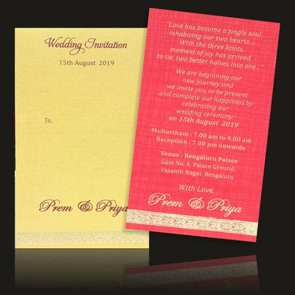 Red (kadhi) golden border personal single sheet invitation card-King of Cards