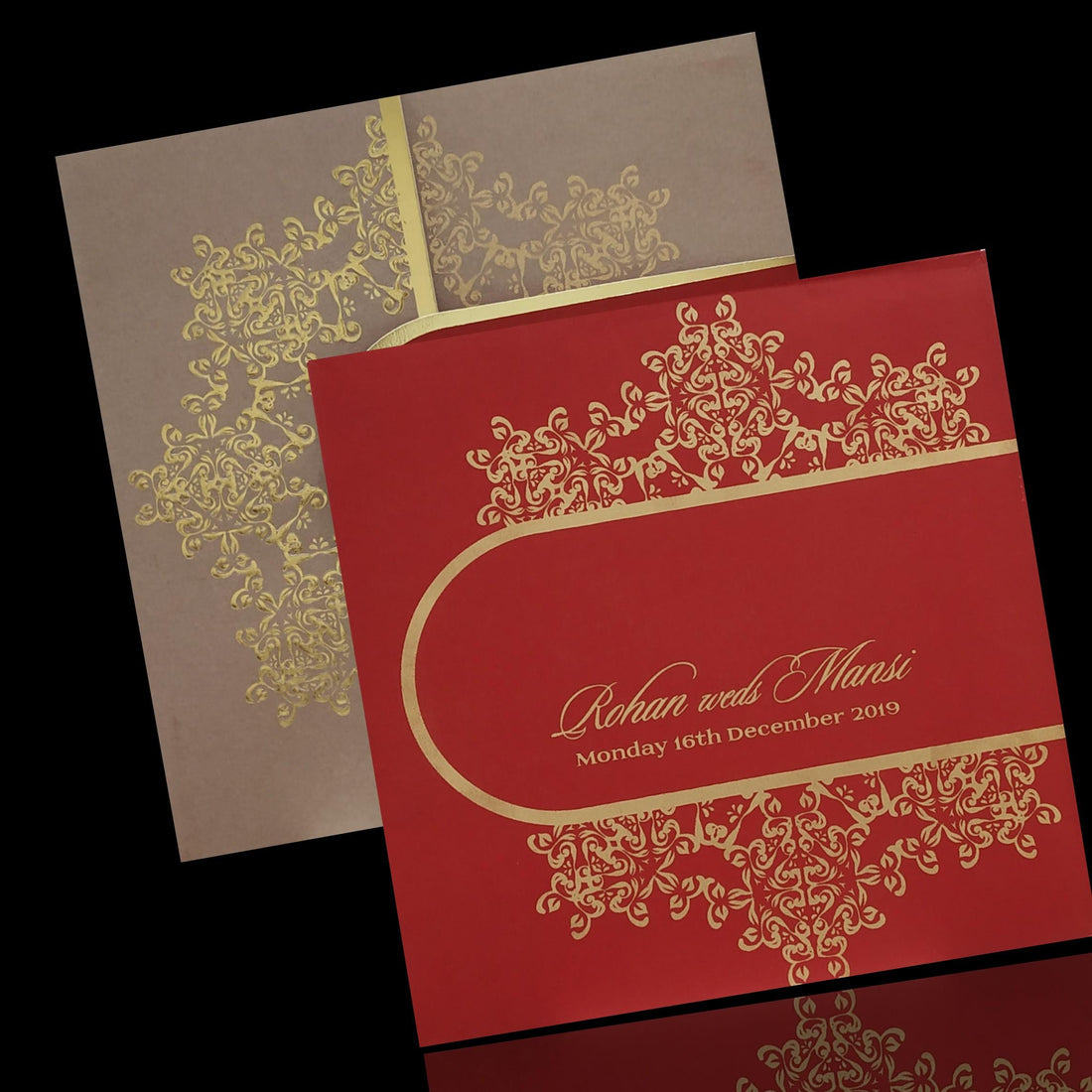 White Gold Embellished Floral Wedding Card-KPR06560