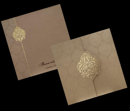 White Gold Lotus Floral Wedding Card-KPR06640