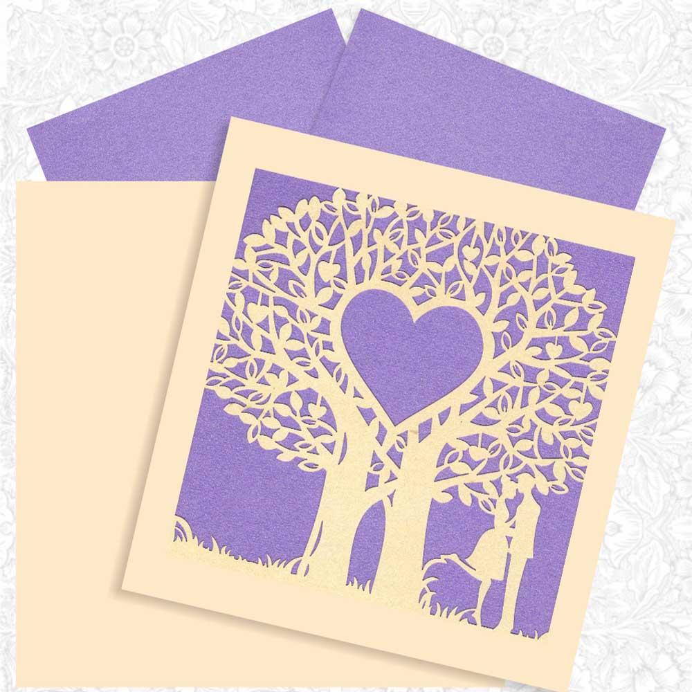 Sentimental theme with laser cut violet color wedding card Invitation Card - KRM06240-King of Cards